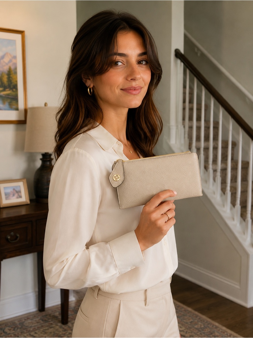 Louis Vuitton Taurillon Leather Zip Wallet in Beige color